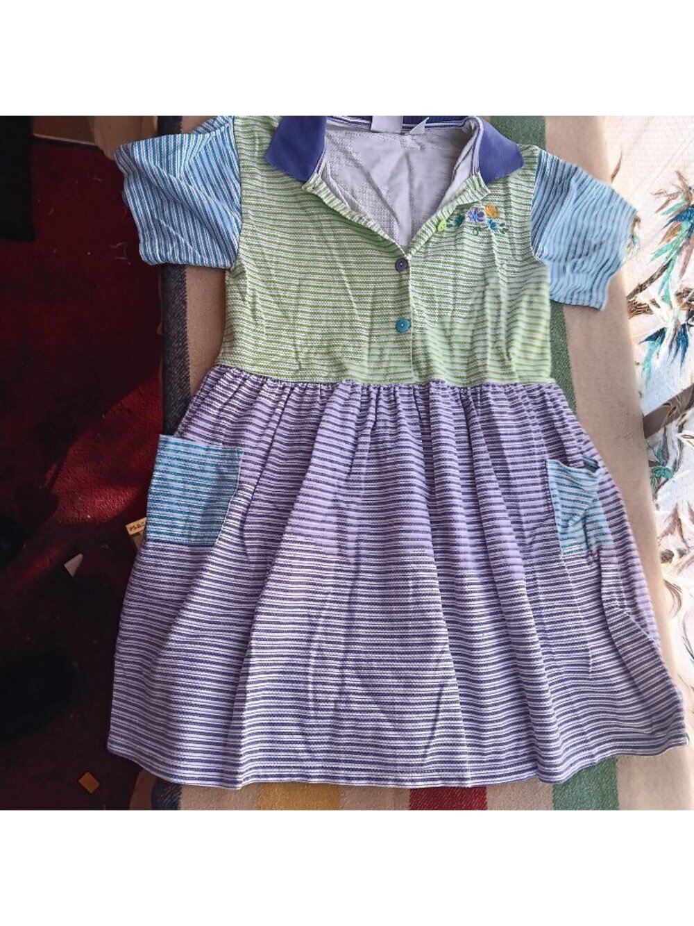 True Vintage 90's Dress Small Flower Embroidery Colorblock Cottage Girls 16